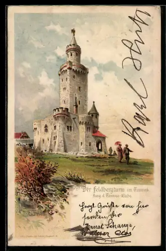 Lithographie Feldberg i. Taunus, Blick zum Feldbergturm