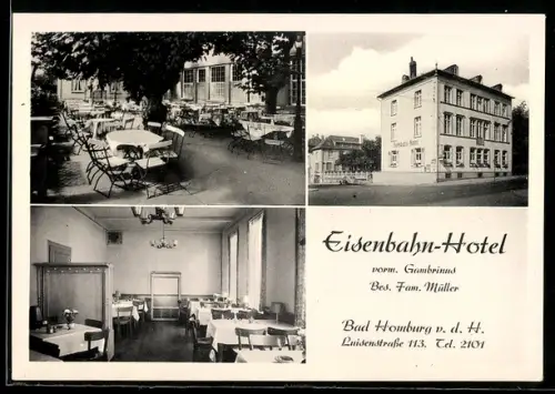AK Bad Homburg v. d. H., Eisenbahn-Hotel vorm. Gambrinus, Bes. Fam. Müller, Luisenstrasse 113