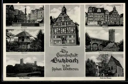 AK Butzbach in der Wetterau, Rathaus, Wehrgang mit Hexenturm, Römerturm