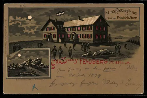 Mondschein-Lithographie Feldberg, Gasthof Neues Feldberghaus, Brunhildisfelsen
