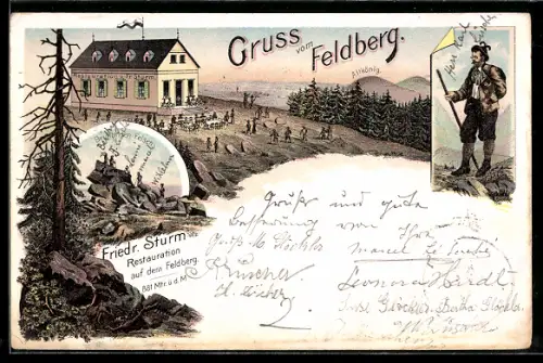 Lithographie Feldberg, Restaurant Friedr. Sturm, Brunhilden Felsen