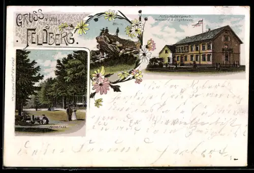 Lithographie Feldberg, Gasthaus Altes Feldberghaus, Brunhildenfels & Fuchstanz