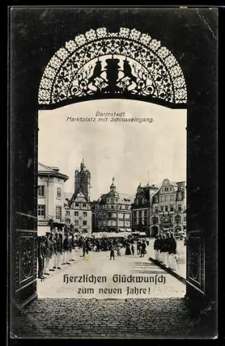 AK Darmstadt, Marktplatz mit Schlosseingang