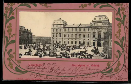 AK Darmstadt, Marktplatz mit Schloss