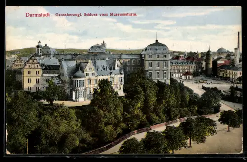 AK Darmstadt, Grossherzogl. Schloss vom Museumsturm aus gesehen