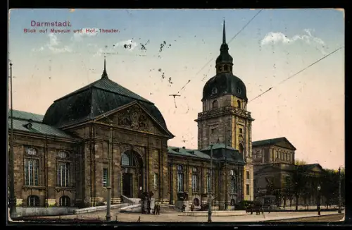 AK Darmstadt, Blick auf Museum und Hof-Theater