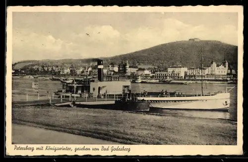 AK Königswinter, Ortsansicht mit Petersberg von Bad Godesberg aus