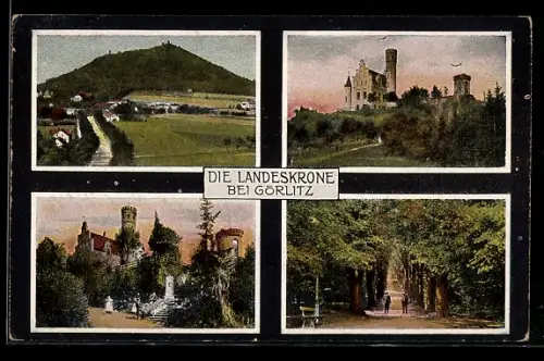 AK Görlitz, die Festung Landeskrone, Parkallee und Strassenpartie