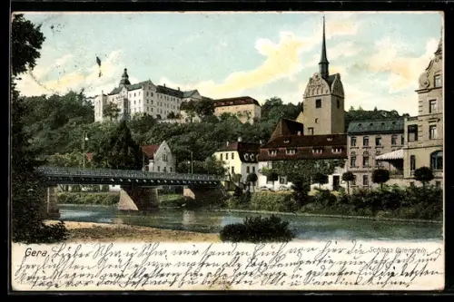 AK Gera, das Schloss Osterstein von der Brücke aus gesehen