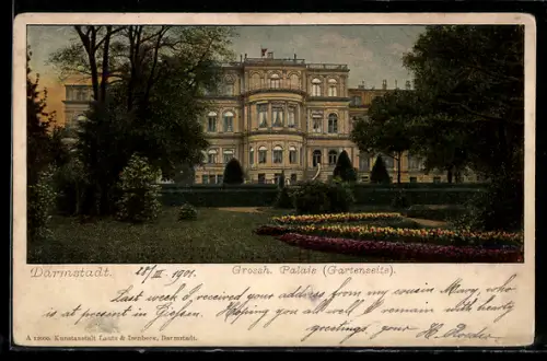 AK Darmstadt, Grossherzogl. Palais von der Gartenseite
