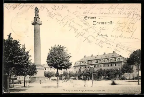 AK Darmstadt, Louisenplatz mit Ludwigssäule