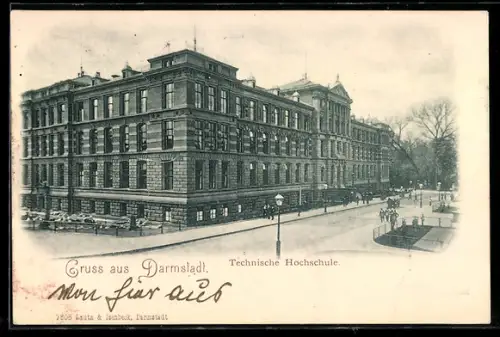 AK Darmstadt, Strassenpartie an der Technischen Hochschule