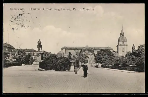 AK Darmstadt, Denkmal Grossherzog Ludwig IV. und Museum