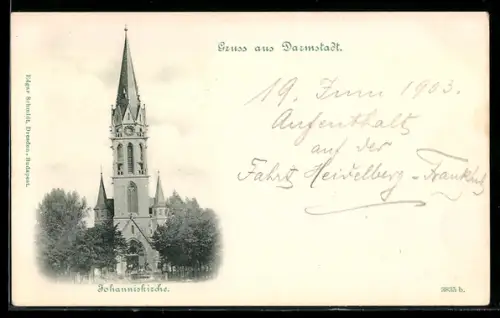 AK Darmstadt, Ansicht der Johanniskirche