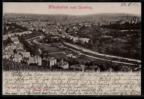 AK Wiesbaden, Ansicht der Stadt vom Neroberg aus