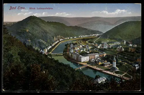 AK Bad Ems, Ortsansicht die Lahn flussaufwärts