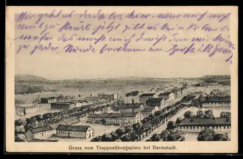 Künstler-AK Darmstadt, Truppenübungsplatz, Teilansicht