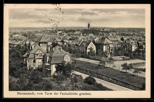 AK Darmstadt, Ortsansicht vom Turm der Pauluskirche