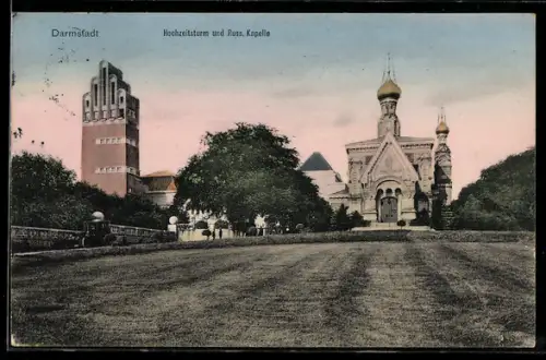 AK Darmstadt, Hochzeitsturm und Russische Kapelle