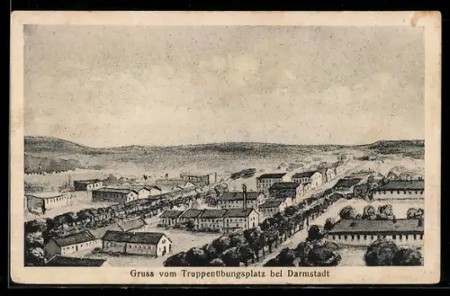 Künstler-AK Darmstadt, Truppenübungsplatz, Teilansicht