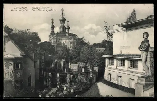 AK Darmstadt, Künstlerkolonie, Russische Kapelle und Christiansengarten