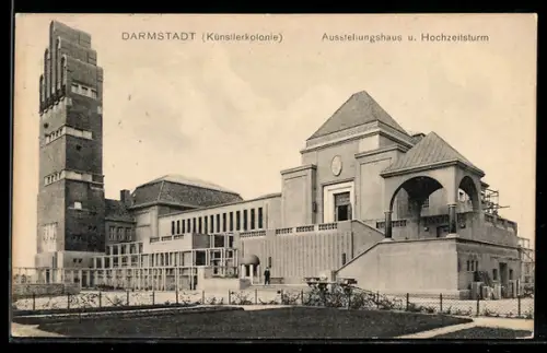 AK Darmstadt, Ausstellungshaus und Hochzeitsturm in der Künstlerkolonie