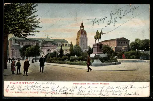 AK Darmstadt, Paradeplatz mit neuem Museum