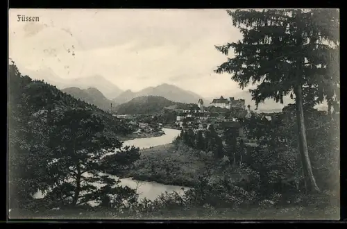 AK Füssen, Teilansicht mit Schloss