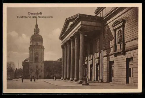 AK Darmstadt, Theaterportal und Museumsturm
