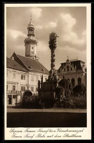 AK Sopron, Franz Josef Platz mit dem Stadtturm