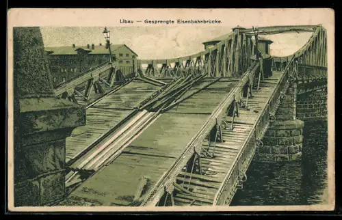AK Libau, Gesprengte Eisenbahnbrücke