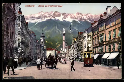AK Innsbruck, Strassenbahn auf der Maria Theresienstrasse