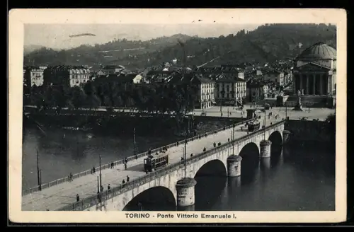 AK Torino, Ponte Vittorio Emanuele I., Strassenbahn