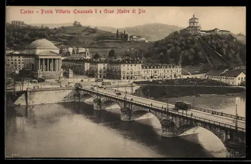 AK Torino, Ponte Vitt. Emanuele I e Gran Madre di Dio, Strassenbahn