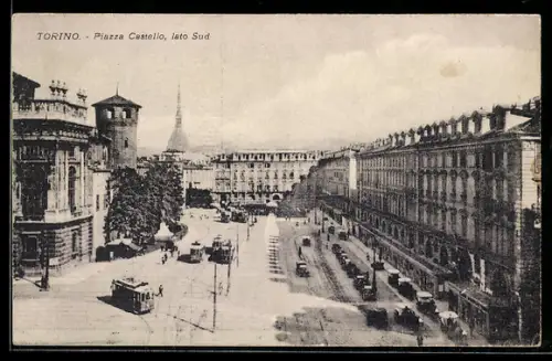 AK Torino, Piazza Castello, lato Sud, Strassenbahn