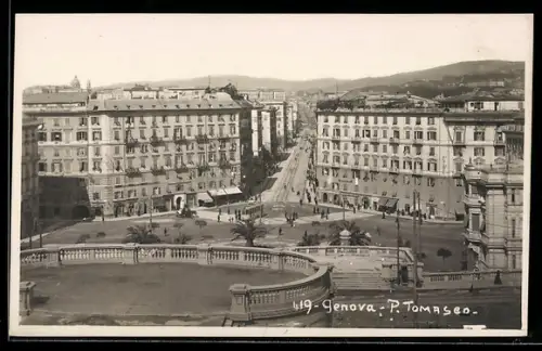 AK Genova, Piazza Tomaseo, Strassenbahn