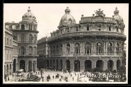 AK Genova, Piazza de Ferrari, Strassenbahn