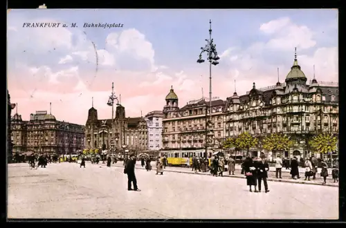 AK Frankfurt a. M., Bahnhofsplatz mit Strassenbahn