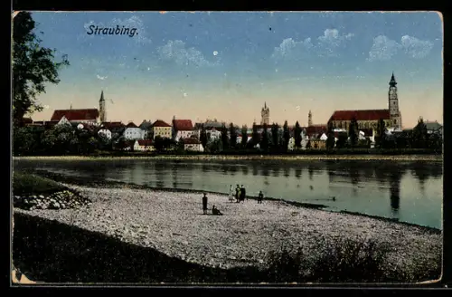 AK Straubing, Teilansicht mit Kirche