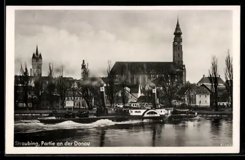 AK Straubing, Donaupartie mit Kirche