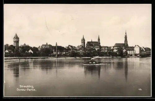 AK Straubing, Ortsblick mit Donau-Partie