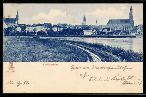 AK Straubing, Totalansicht mit Kirche