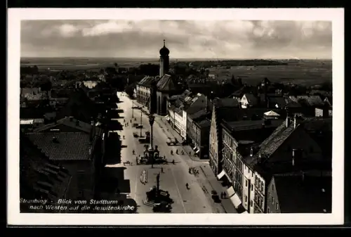 AK Straubing, Blick vom Stadtturm auf die Jesuitenkirche
