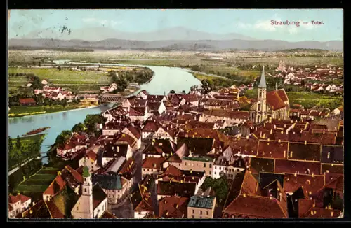 AK Straubing, Blick über die Ortschaft auf die Umgebung