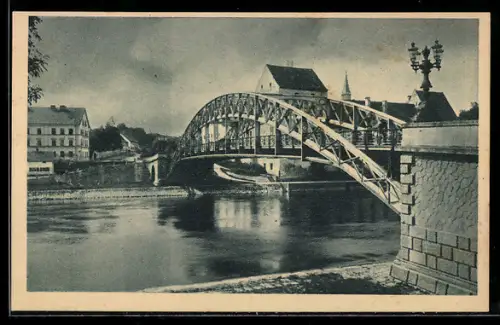 AK Straubing, Ortsansicht mit Donaubrücke