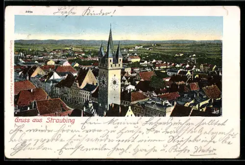 AK Straubing, Teilansicht mit Stadtturm