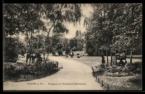AK Worms a. Rh., Eingang zum Stadtpark Wäldchen