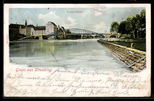 Lithographie Straubing, Donaubrücke
