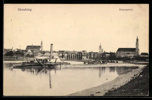 AK Straubing, Donaupartie mit Kirche