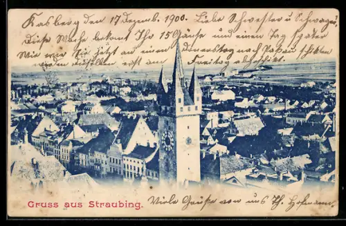 AK Straubing, Teilansicht mit Stadtturm